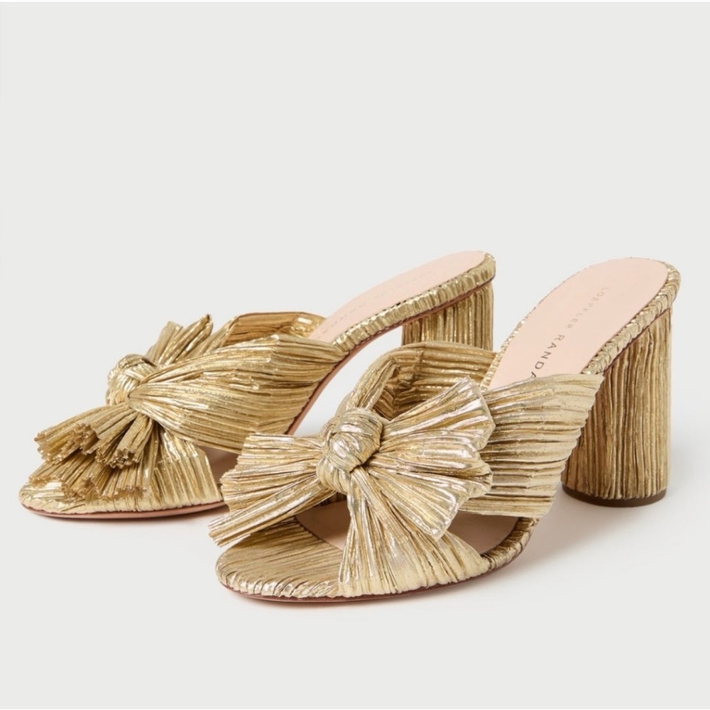 Mint Loeffler Randall Penny High Heel Pleated Knot Slide Gold Size 8.5 Revolve